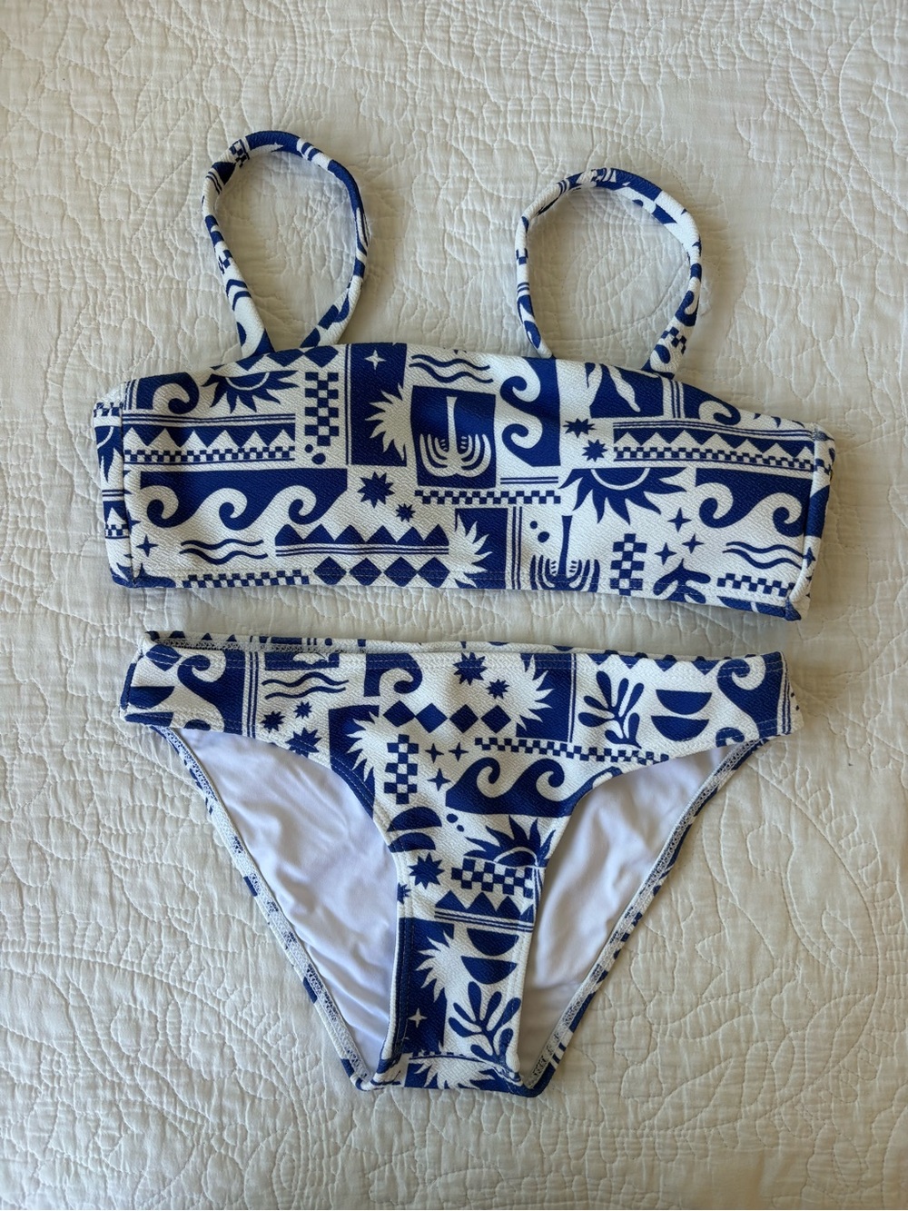 Blue and White Patterned Two-Piece Bikini